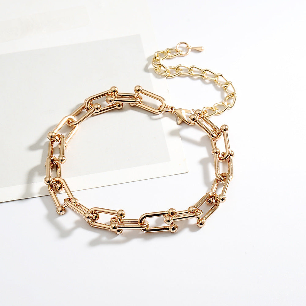 Wholesale Simple U-shaped Horseshoe Buckle Bracelet Necklace and Earrings Set